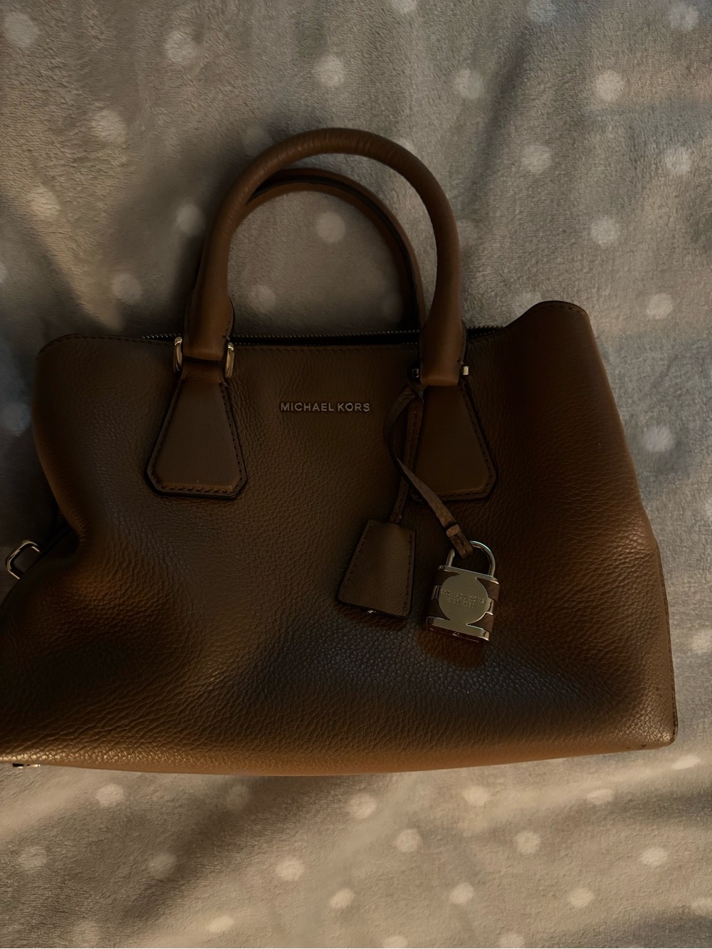 Michael Kors Dark Brown Pebbled Leather Satchel with Padlock